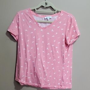 My Style Fitted Pink and White Short Sleeve Tee Size Large